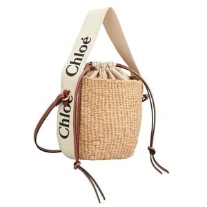 NEW CHLOE SMALL WOODY BASKET BUCKET RAFFIA STRAW SHOULDER BAG PURSE